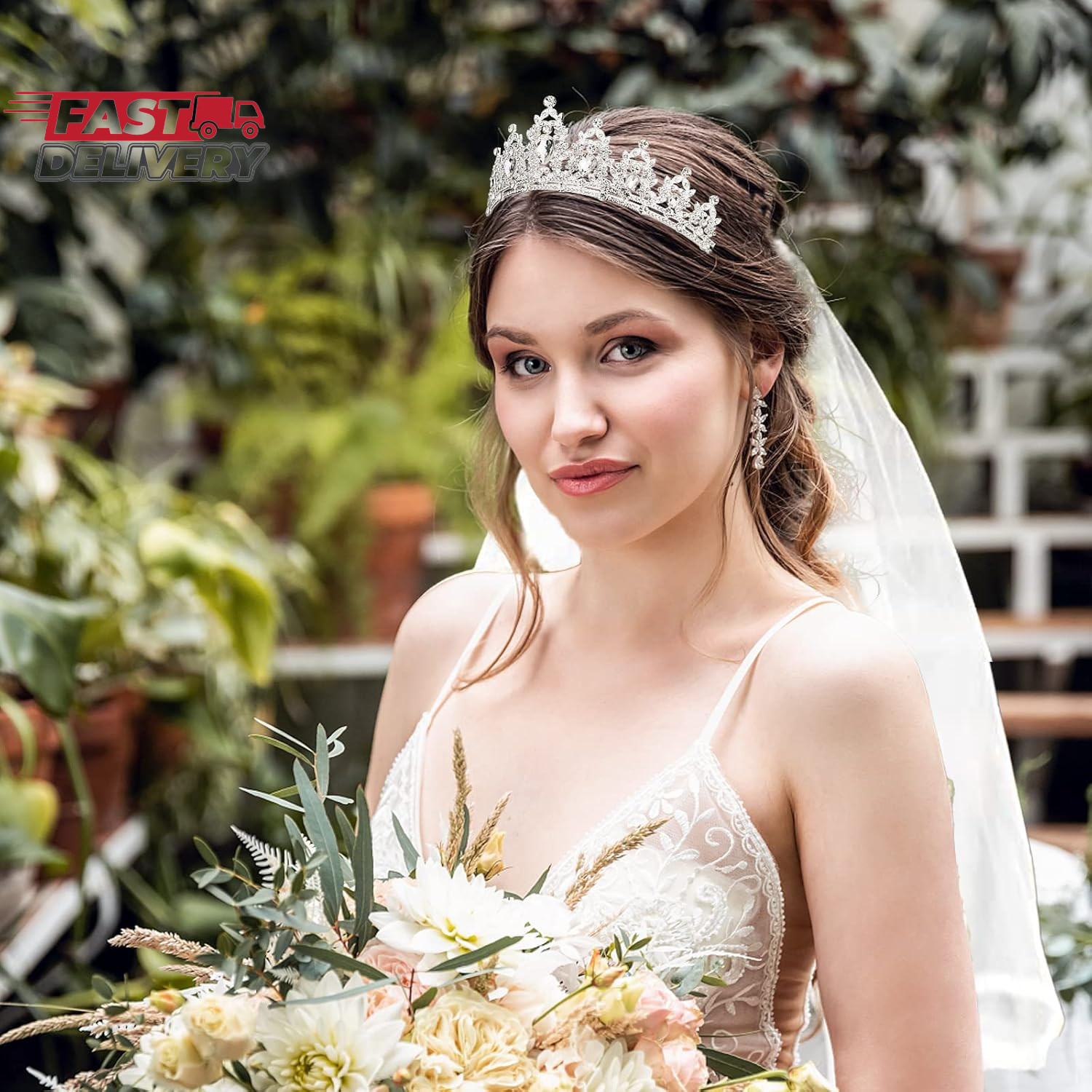 Casoty Bridal Tiara with Veil, Bridal Veils and Headpieces, Wedding Bridal Veil