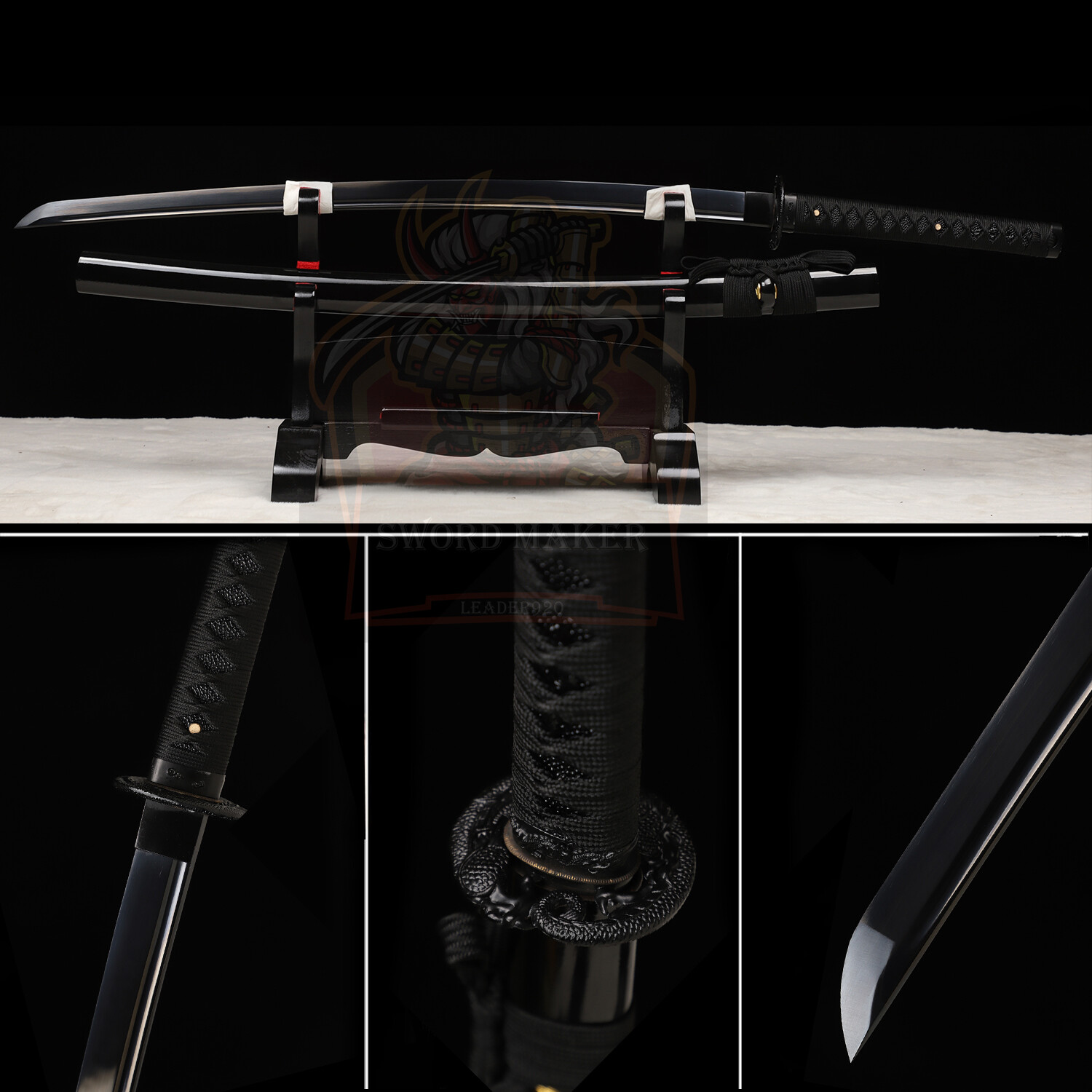 Japanese Samurai Katana Sword Full Tang 9260 Spring Steel Sharp All Black