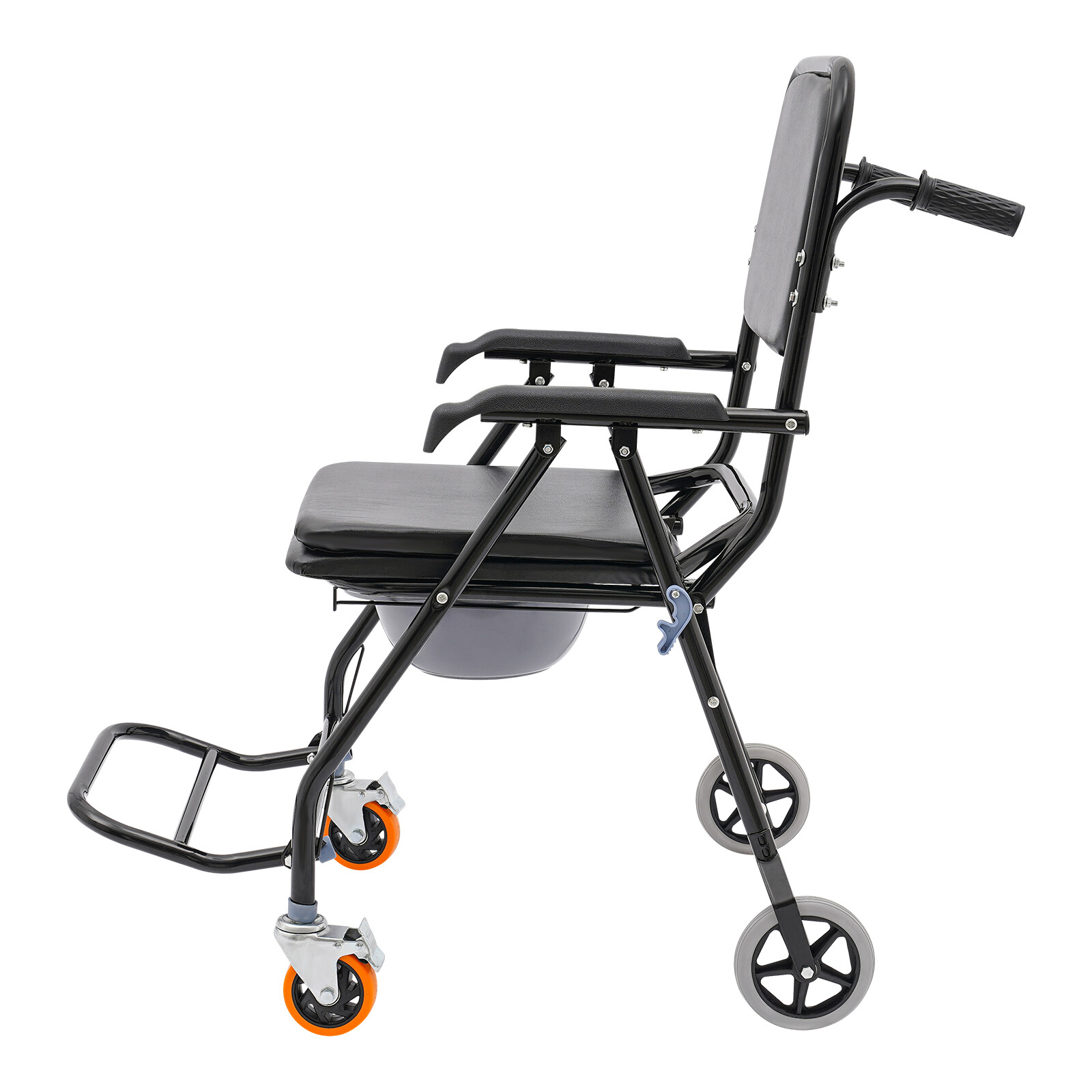 4-in-1 Toilet Rolling Transport Chair, Foldable Shower Chair With Wheels