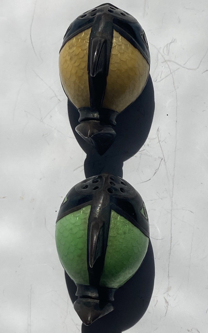 Sterling Silver Guilloche Enameled Norwegian Fish Salt And Pepper Antique 925.