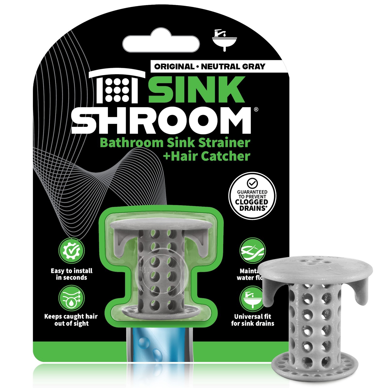 SinkShroom Gray Revolutionary Hair Catcher Drain Protector Strainer by TubShroom