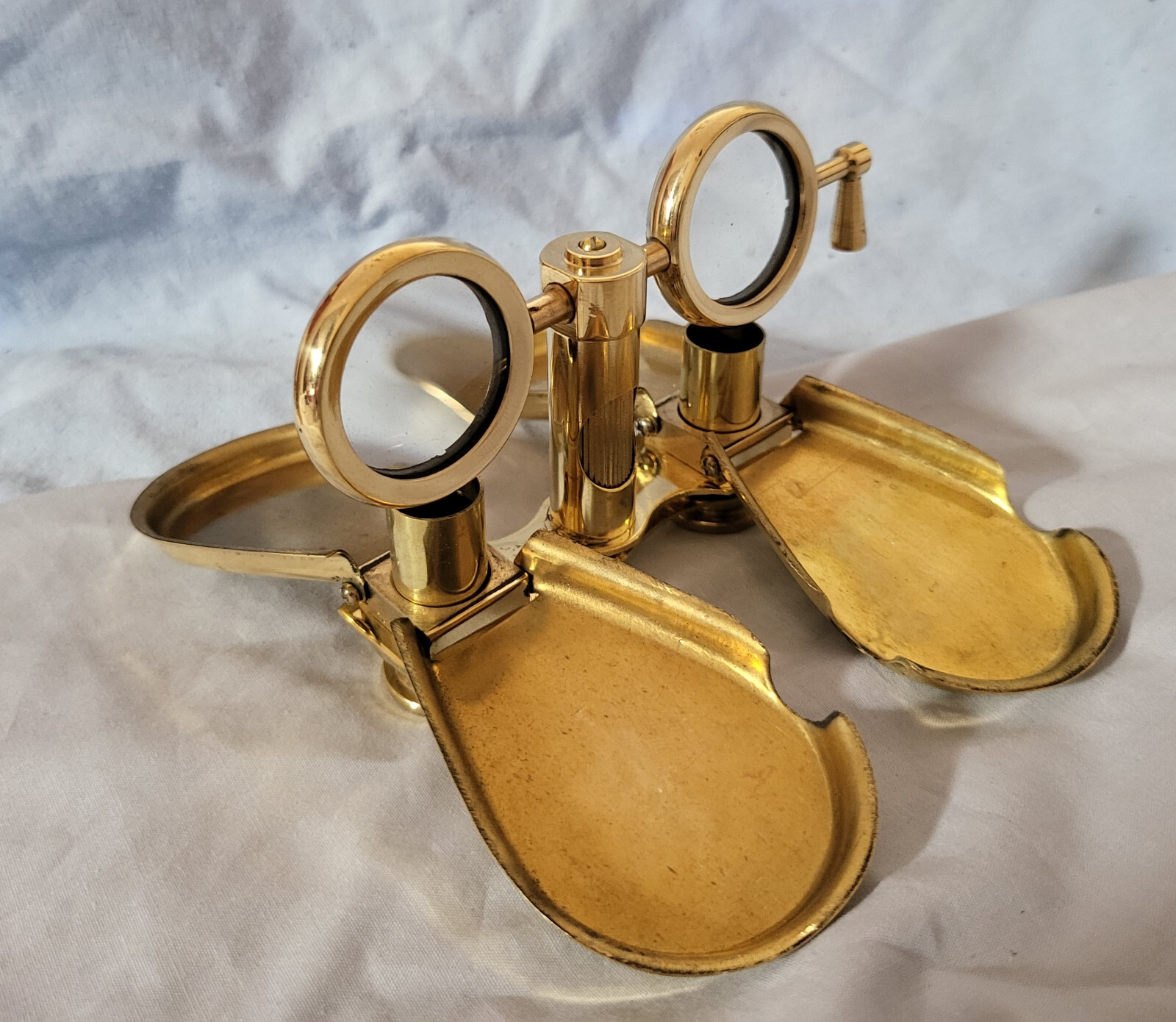 Gold Folding Binoculars Leather Case London Royal Navy Ship Opera Glasses Retro