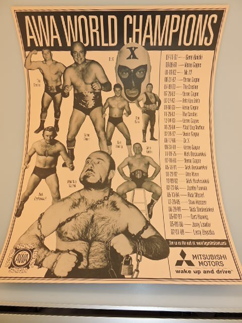 Vintage AWA Wrestling Poster  Champions 1961-1989-The Crusher, Vern Gagne, Mr. M
