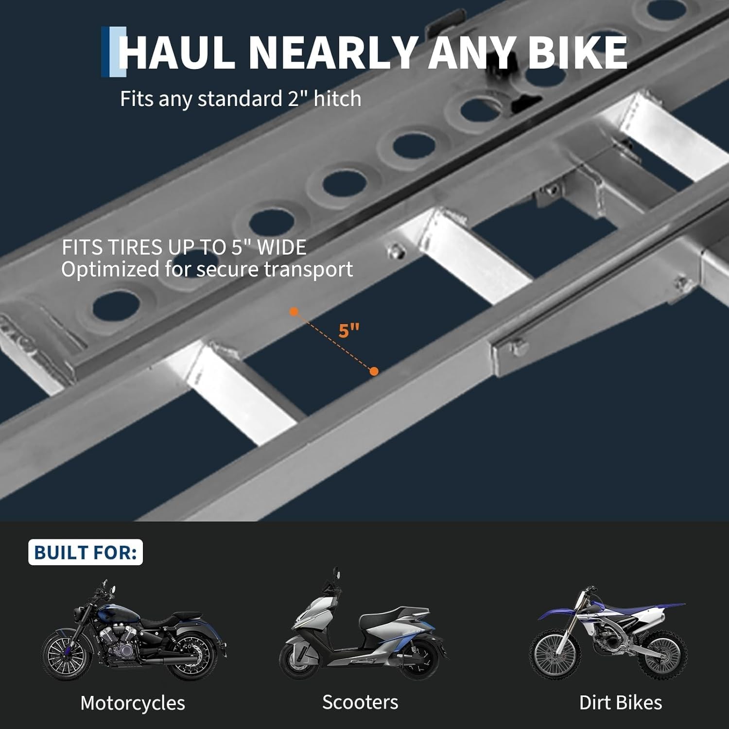 600 lb Motorcycle Hitch Carrier Rack with Ramp for Scooter Dirt Bike