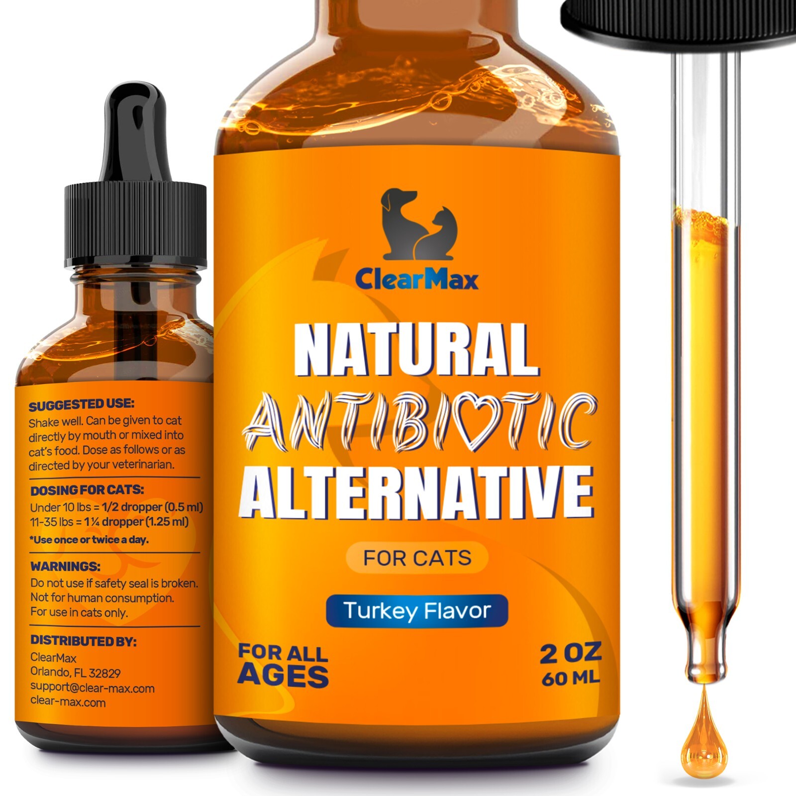 Natural Antibiotics for Cat | Turkey Flavor | Allergy & Infection Support | 2 Oz