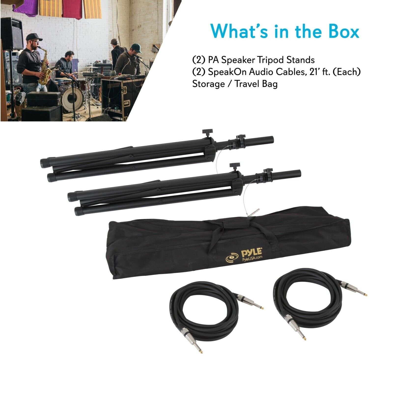 PYLE PMDK102 PRO DJ PA Speaker Monitor Pole Mount Stands w/ 1/4" Cable Kit