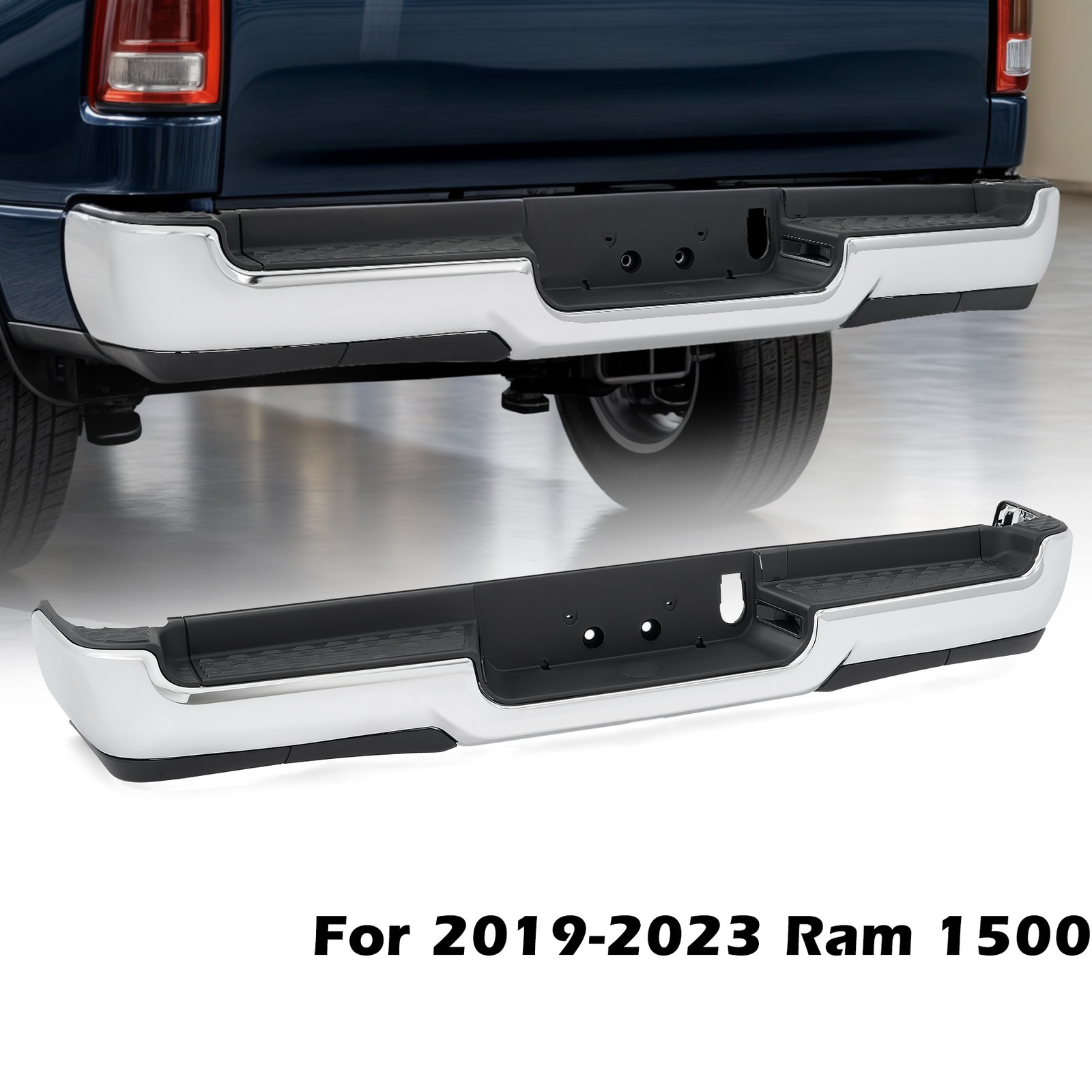 Chrome/Black Steel Rear Bumper For RAM 1500 2019 2020-2023 Single/Dual Exhaust