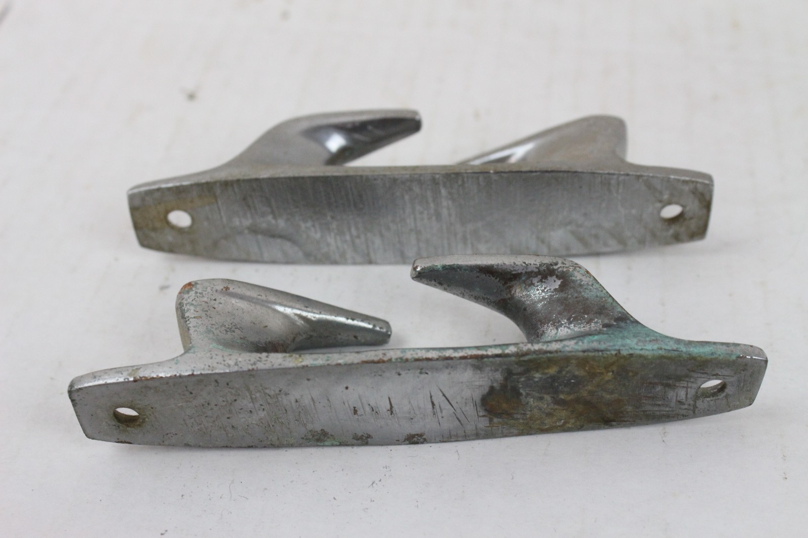2 Vintage Wood Boat Cleat Skene Chock 4-1/2” Chrome Vintage Part Chris Craft ?