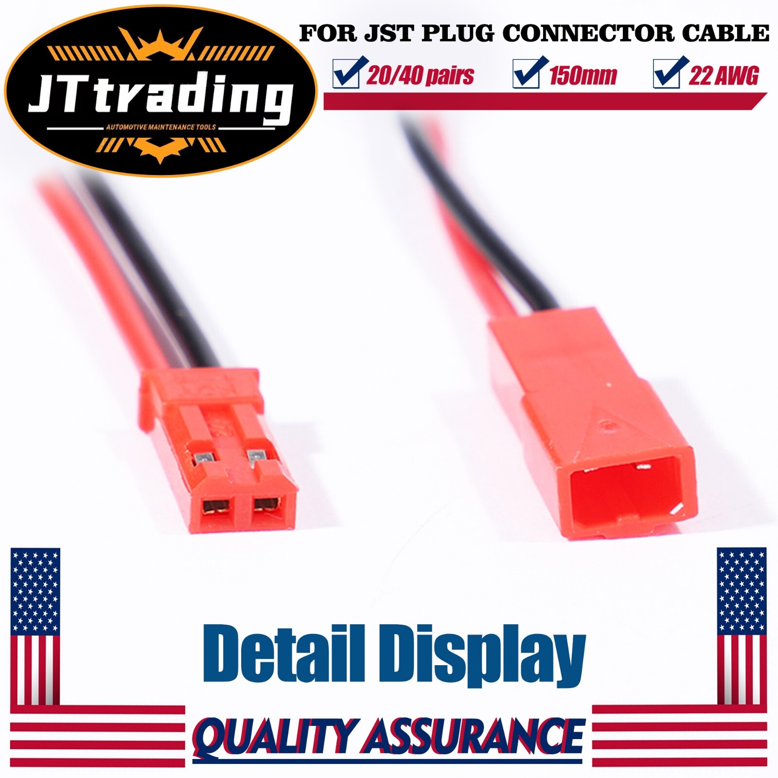 20/40 pairs for JST Plug Male &Female Connector 150mm Wire Cable RC Lipo Battery