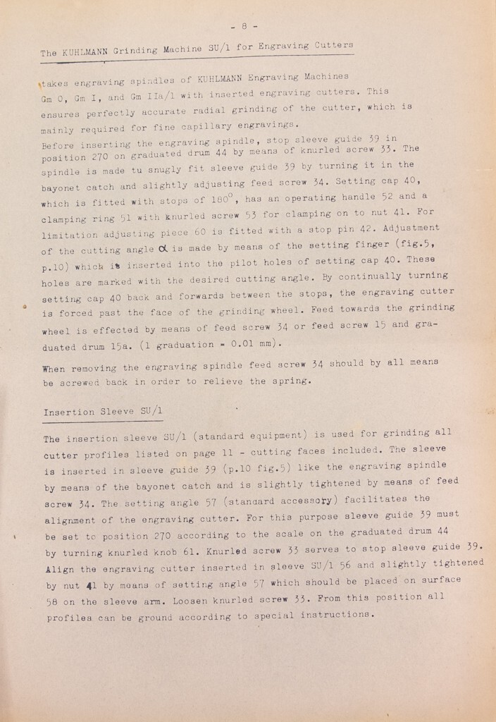 Kuhlmann SU1 Lip Cut Grinder Operations, Parts and Schematic Manual