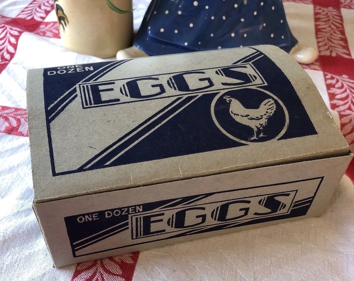 Vintage Ceramic Eggs In Antique Egg Carton