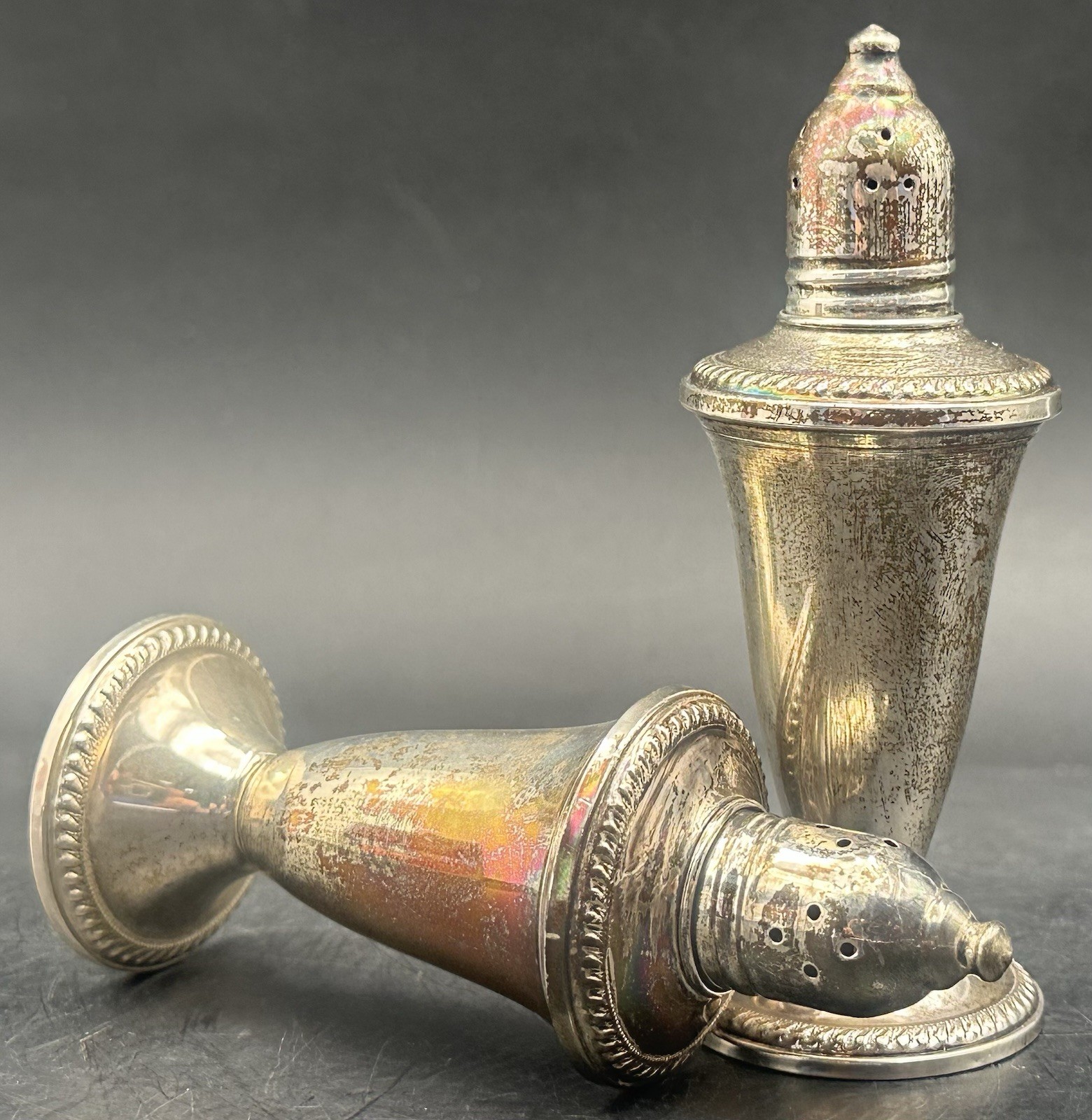 Duchin Creation Salt & Pepper Shakers Weighted Sterling Silver Over Glass