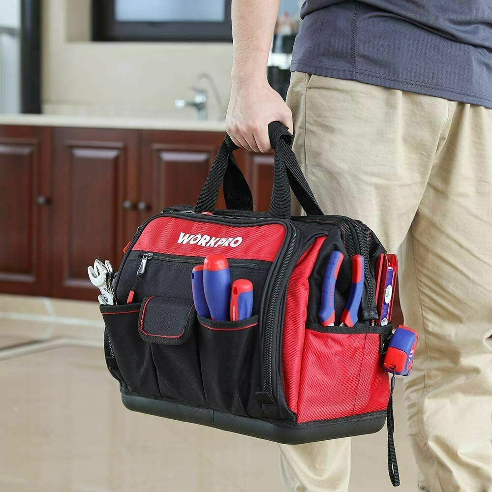 WORKPRO 16" Wide Mouth Heavy Duty Tool Bag Tool Tote Storage 40Pocket Zipper Bag