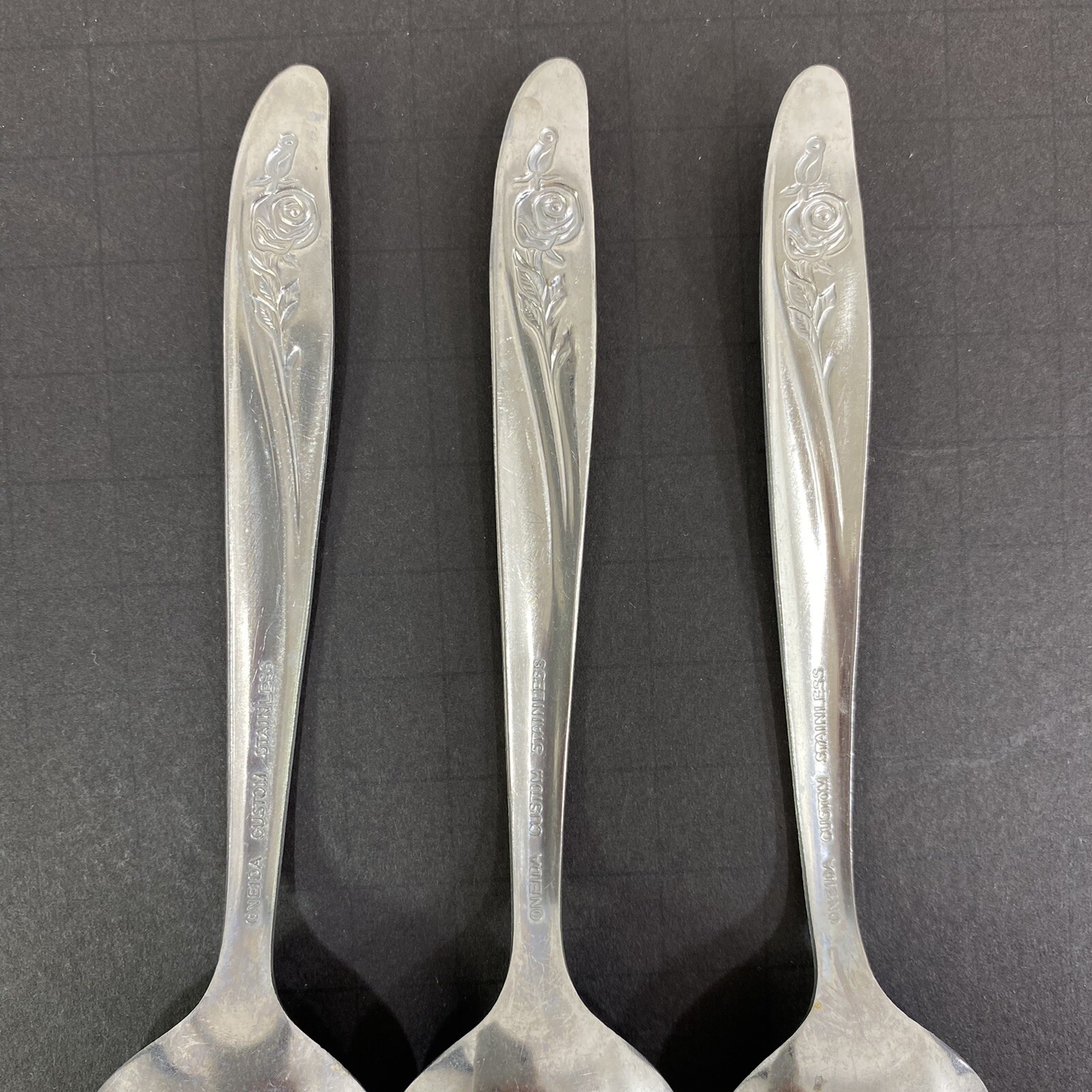 Oneida Custom Stainless ROSEANNE Flatware Set 3 Oval Soup Dessert Spoons 6 1/2"
