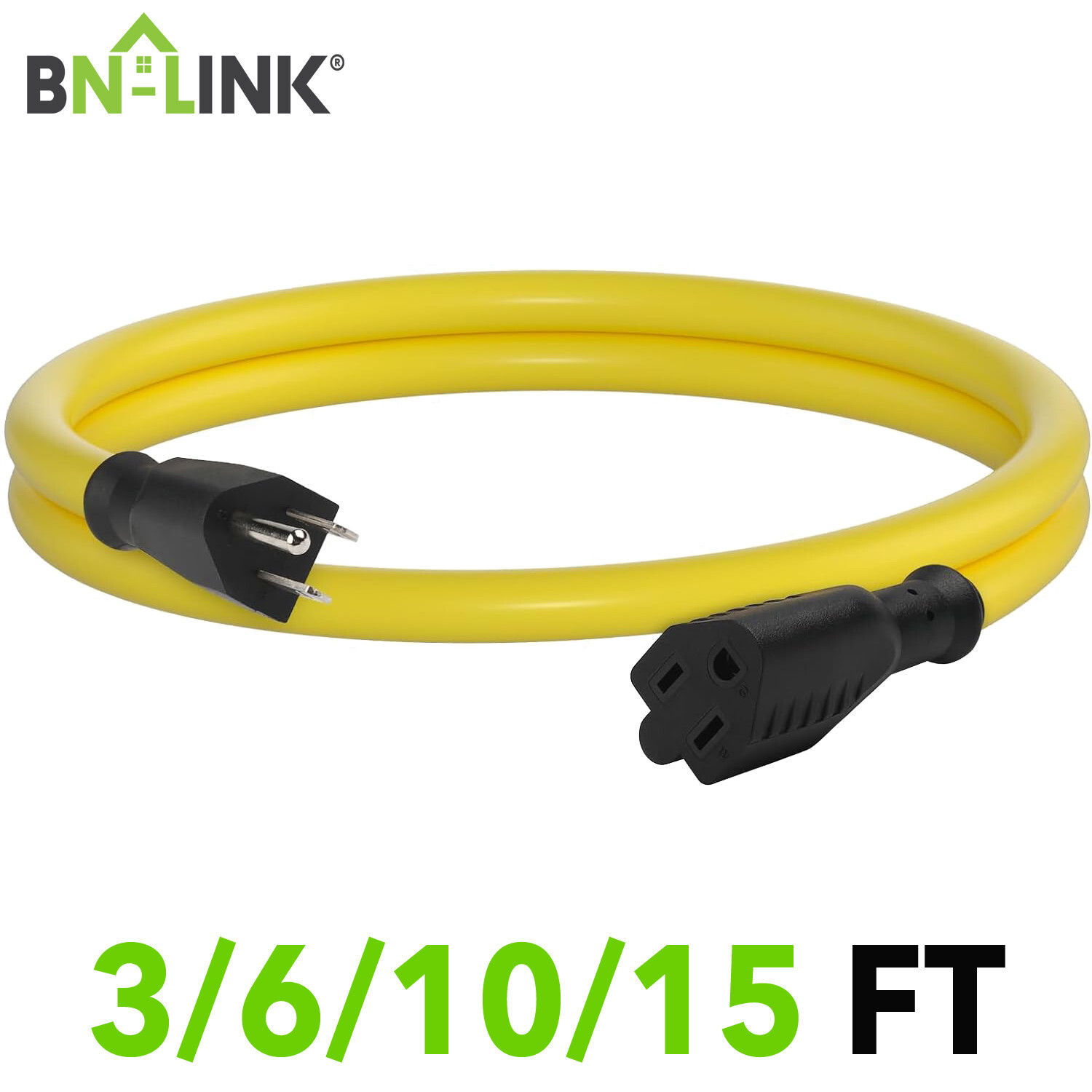 BN-LINK 3/6/10/15Ft Outdoor Extension Cord 12/3SJTW Heavy Duty Weather Resistant