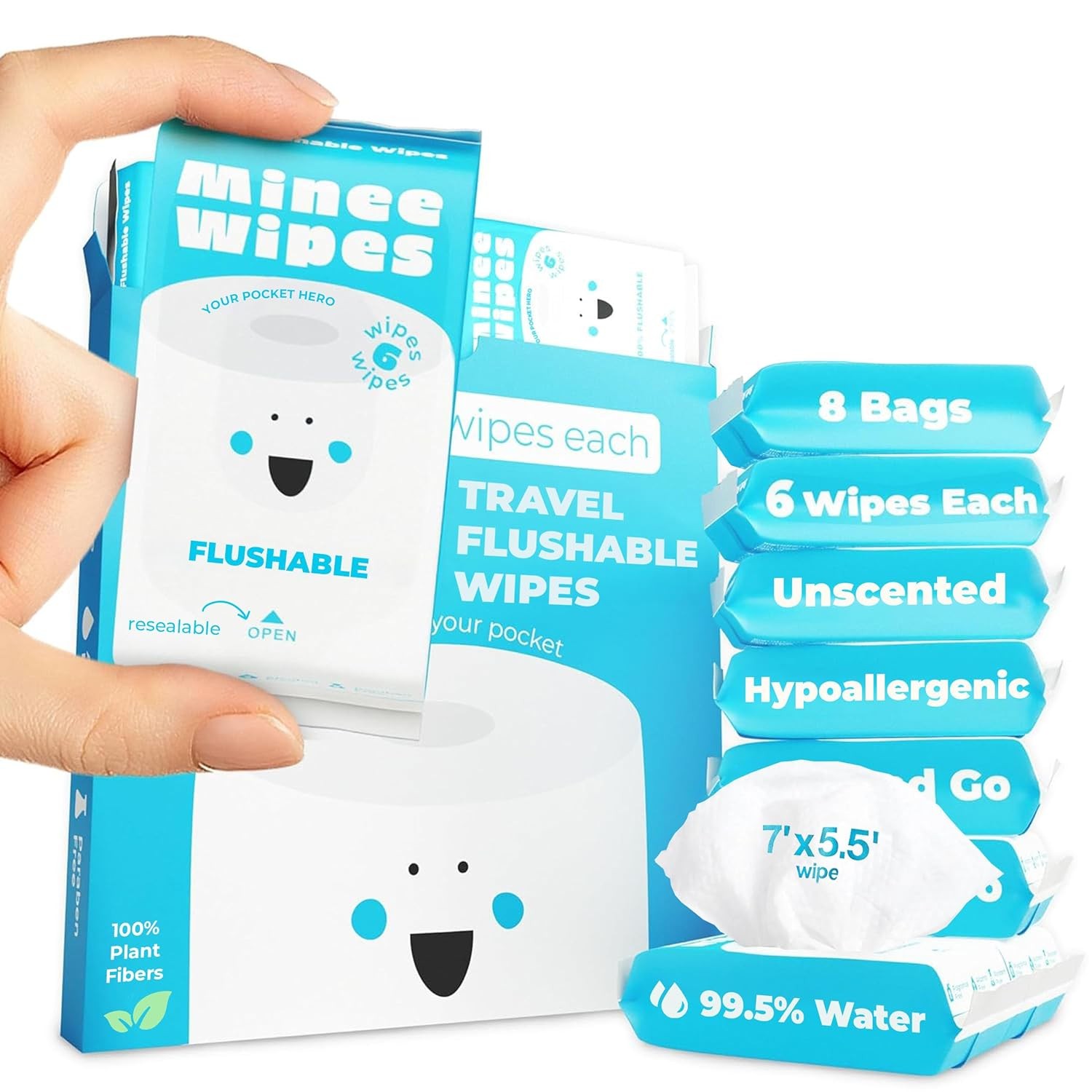 Hypoallergenic Travel Wipes - Safe & Flushable for All Ages - 48 Count