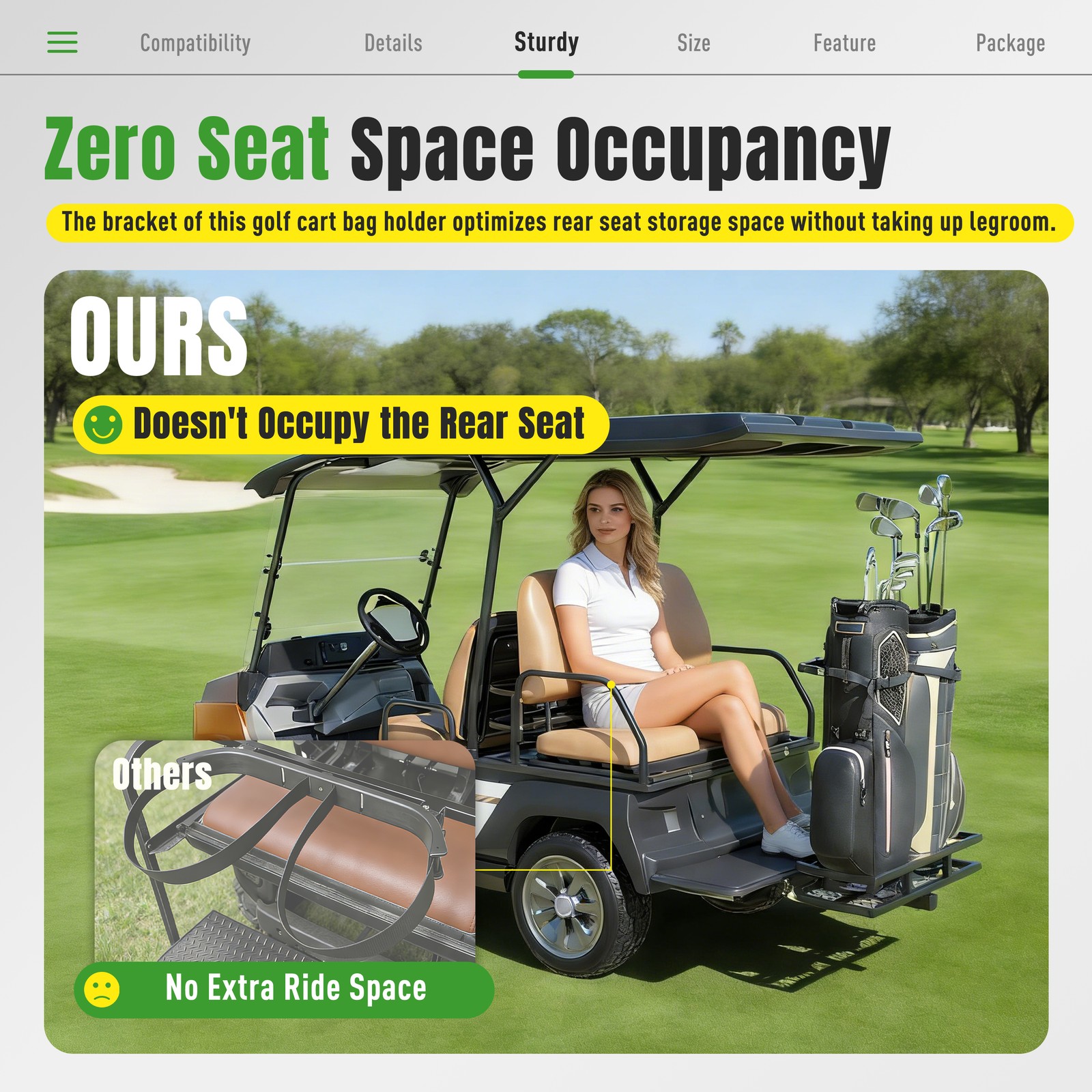 Golf Bag Holder Rear Seat Attachment Rack For Club Car E-Z-Go Yamaha Golf Cart