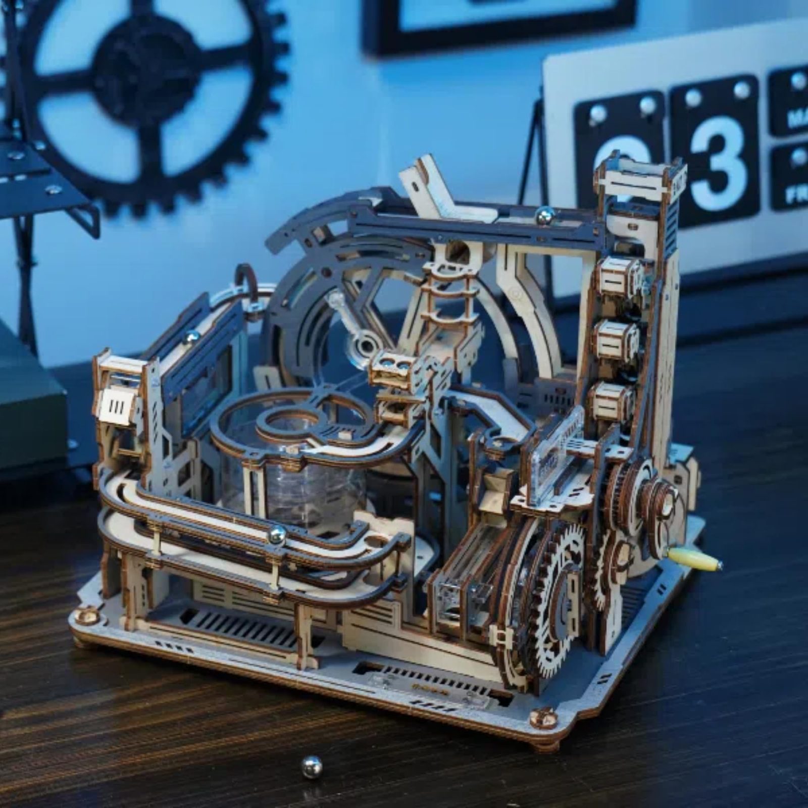 ROKR 3D Puzzle Wood Spaceport Marble Night City with Linkage Model Gift Adults