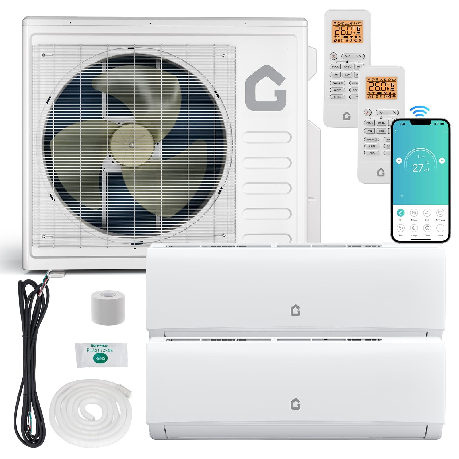 28K BTU 20 SEER2 Dual Zone Mini Split Air Conditioner AC/Heating 9000+12000BTU