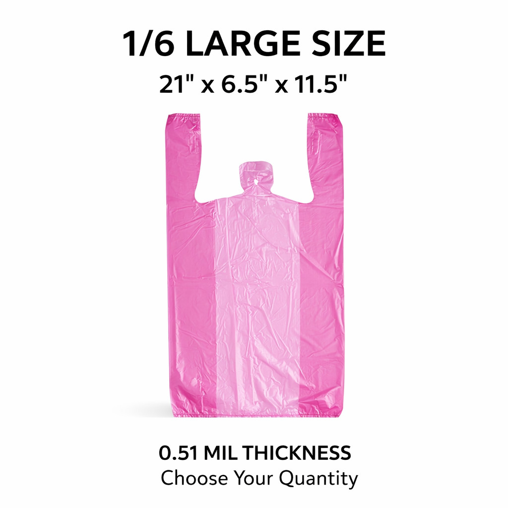 Bags 1/6 Large 21 x 6.5 x 11.5Purple T-Shirt Plastic Grocery Shopping  0.51 Mil