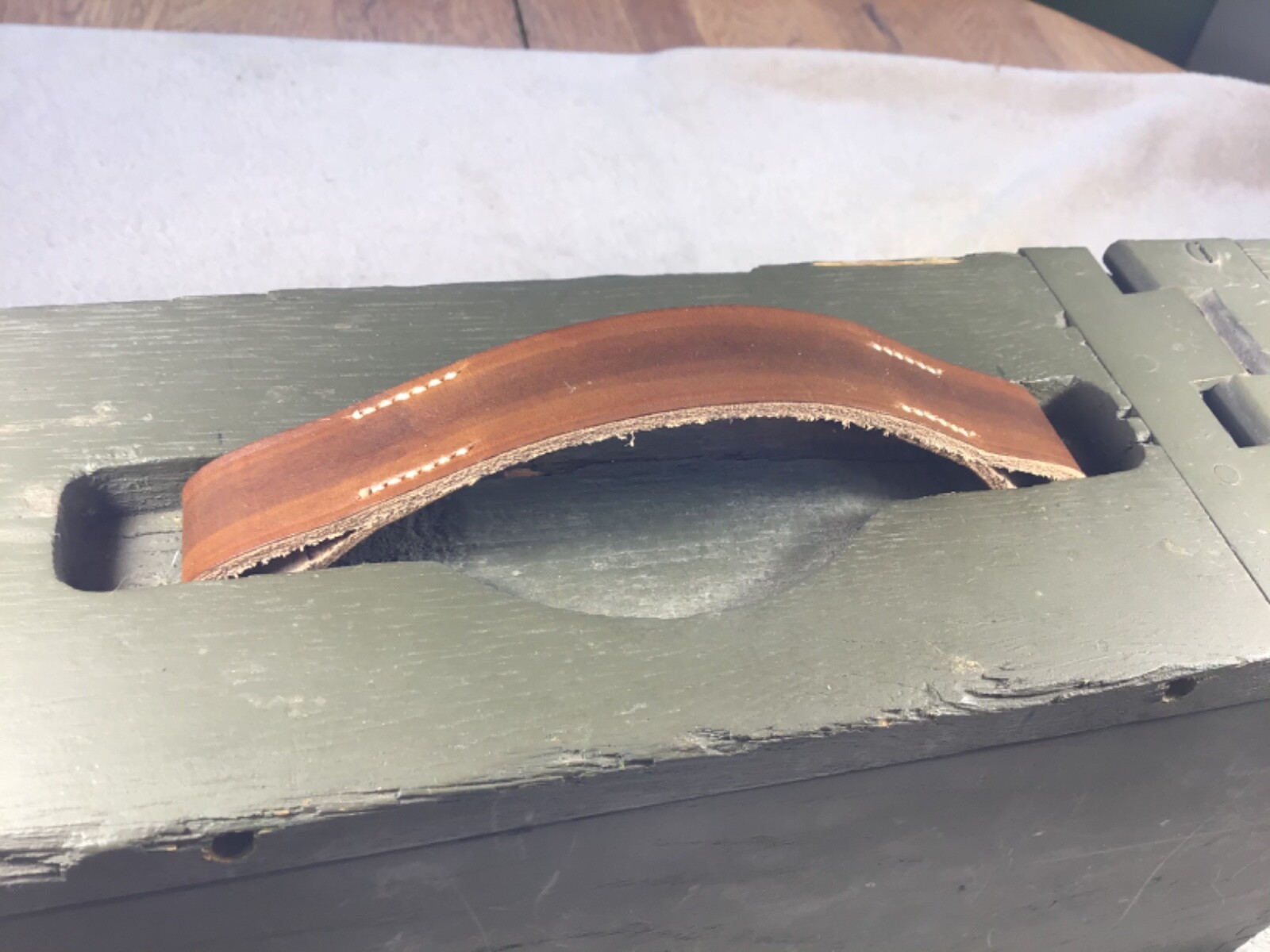 WW1 1917 1918 WOODEN AMMO BOX REPLACEMANT LEATHER HANDLE