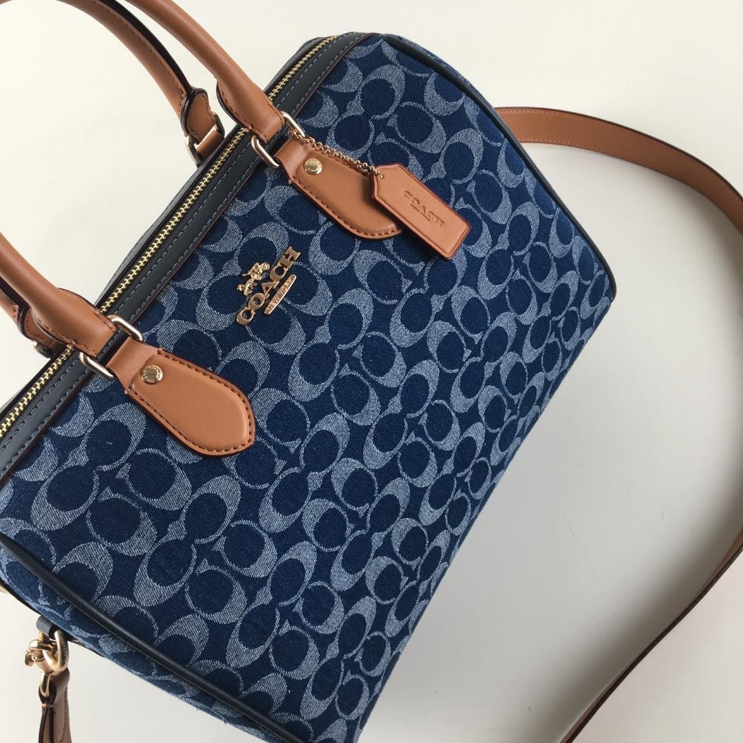 COACH CY699 Rowan Large Satchel Bag Signature Canvas Blue Brown NEW