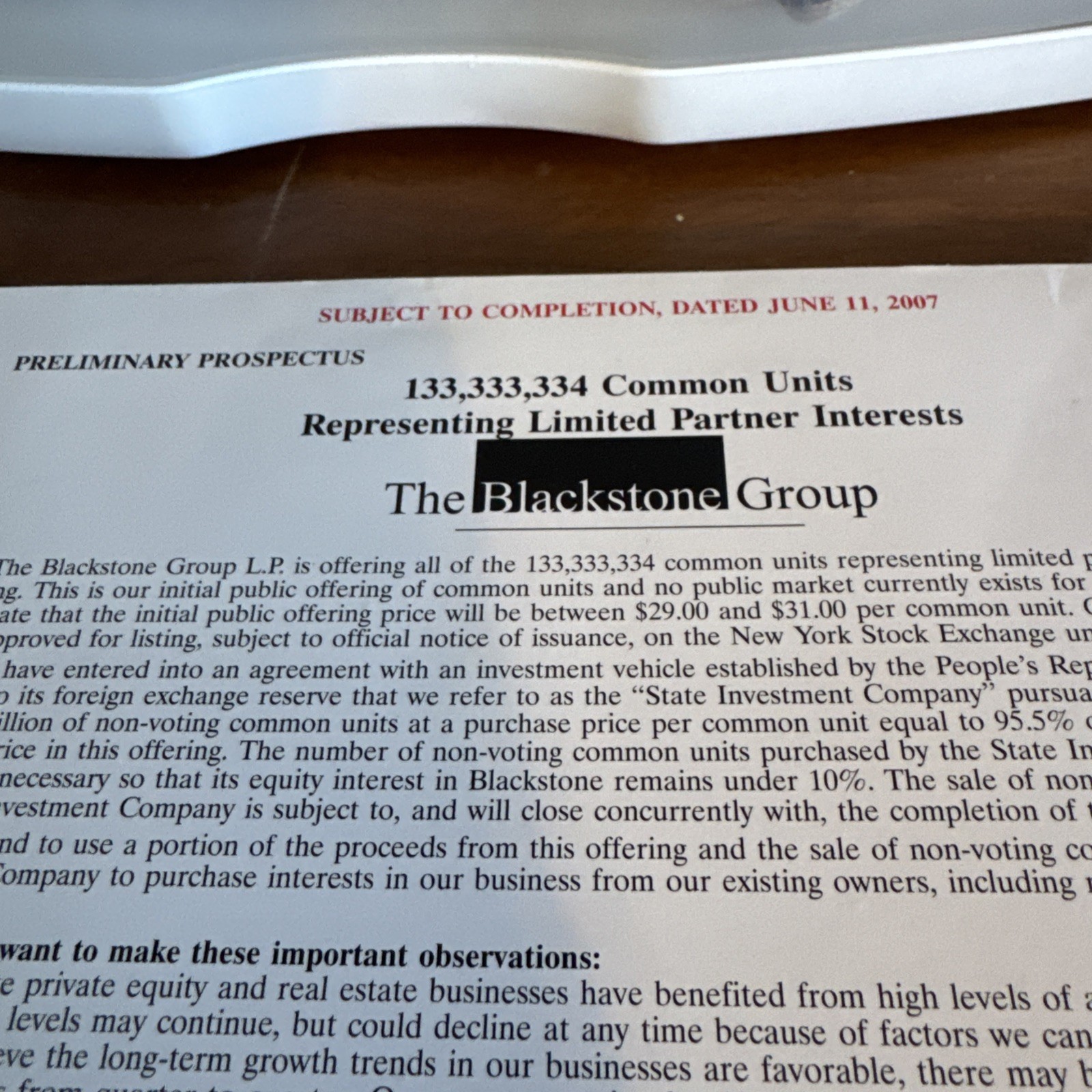 2007 Blackstone Group IPO Prospectus Private Equity Lehman Bros Citi Merrill