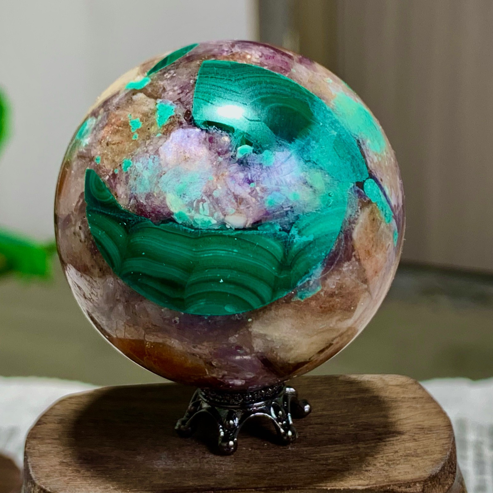123G Newly discovered rare malachite purple mica symbiotic sphere restoration