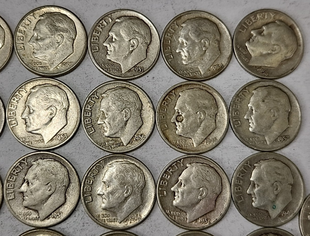Roll of 50 Silver Roosevelt Dimes $5 Face Value 90% Silver Coins Mixed Dates LR6
