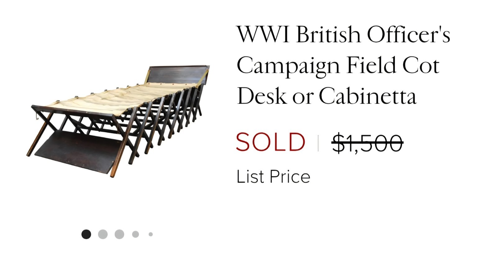 WW 1 British officer desk and cot. WW1 OFFICER'S CAMPAIGN FIELD COT Desk 1900s
