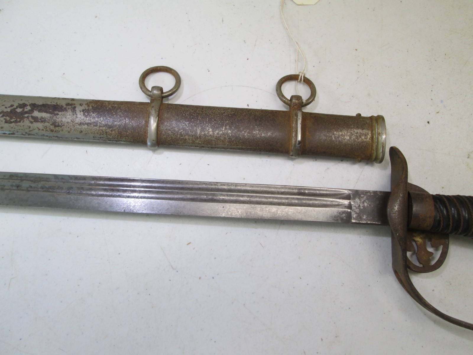 WWI GERMAN PRUSSIAN OFFICERS SWORD & SCABBARD FOLDING GUARD MAKER EICKHORN #Y54