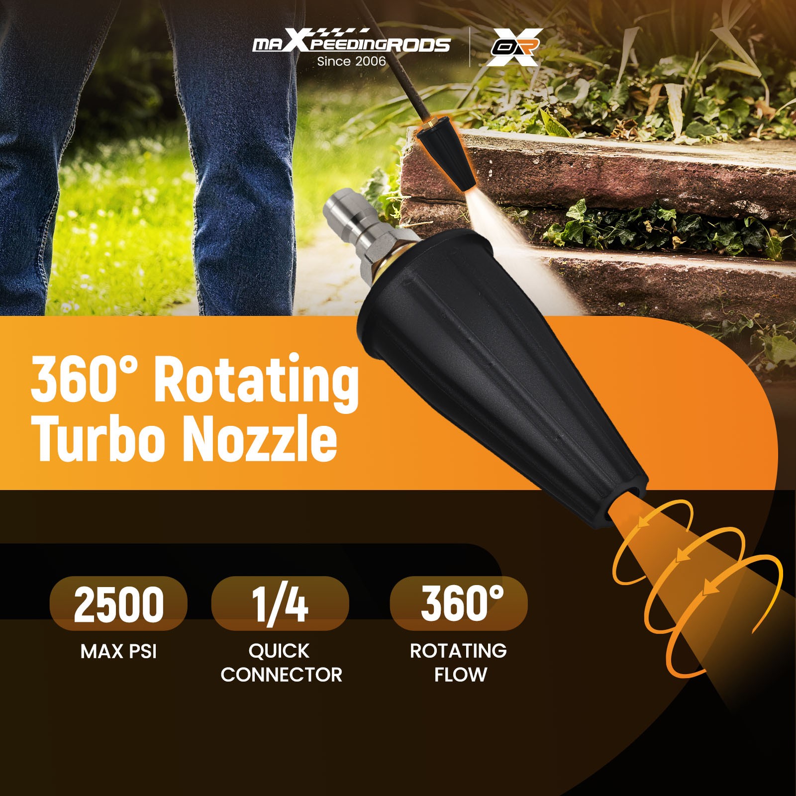 2500PSI Turbo Nozzle 1/4 Quick Connect for Pressure Washer Aluminum Core Tip