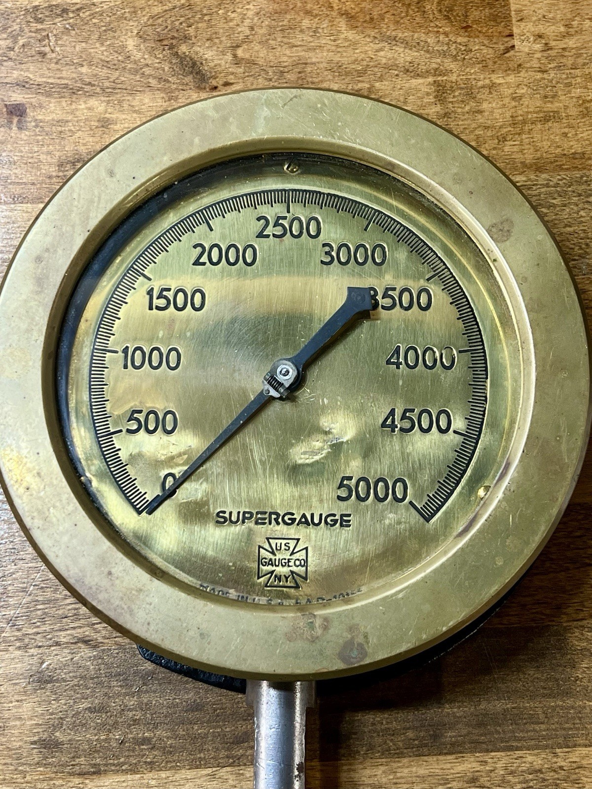 Vintage SUPERGAUGE US Gauge Co NY 7.5” Brass Face Steam Gauge Super Nice !!!