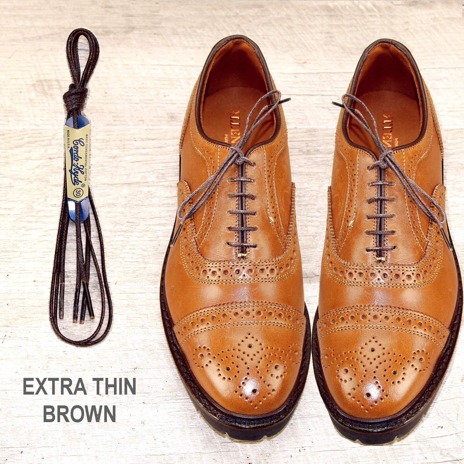 EXTRA THIN BROWN Waxed Cotton SHOELACES Laces (any qty = one ship) Allen Edmonds