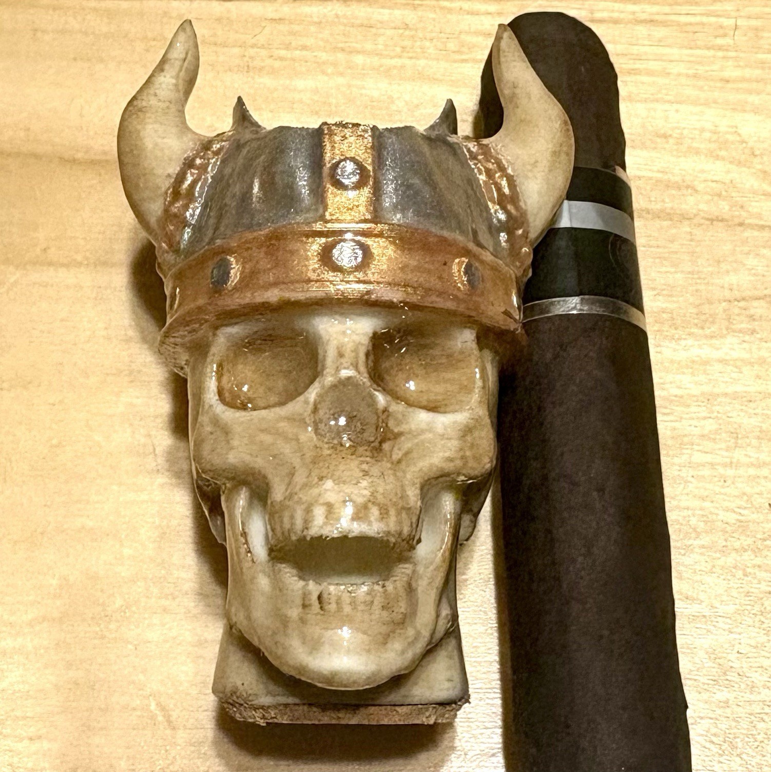 Cigar Rest Stand Holder Viking Skull With Helmet Hand Painted
