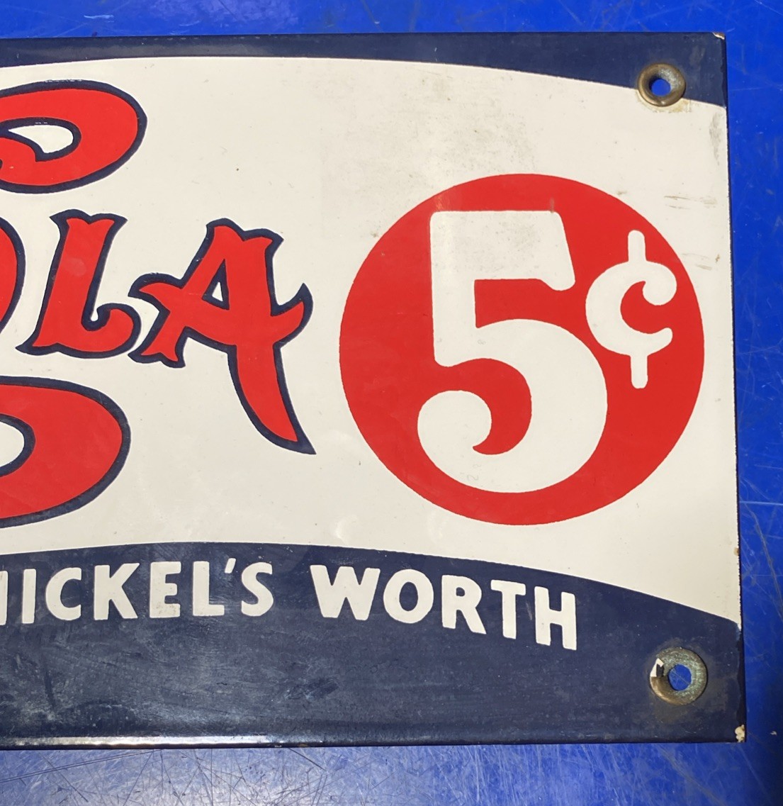 VINTAGE - 1927 - PEPSI COLA 5 CENT PORCELAIN SIGN 18" BY 6" Original Sign