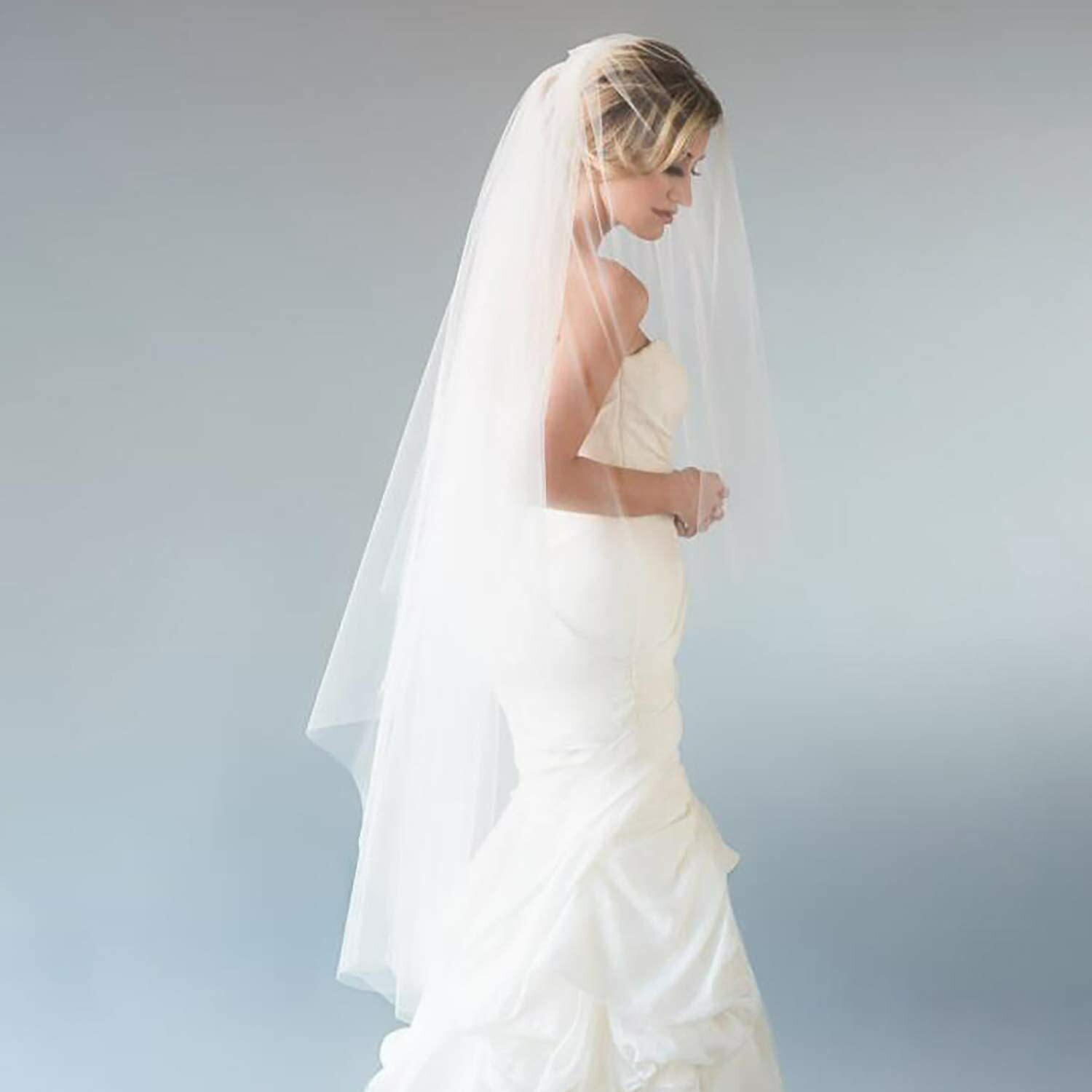 2-Tier Wedding Bridal Veil with Comb White Ivory Cut Edge Waltz Length