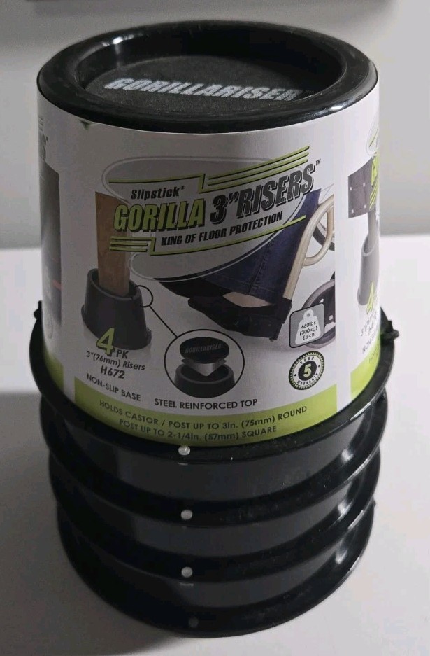 Gorilla H672 Floor Protection 3 in. Black Furniture/Bed Risers (Set of 4)