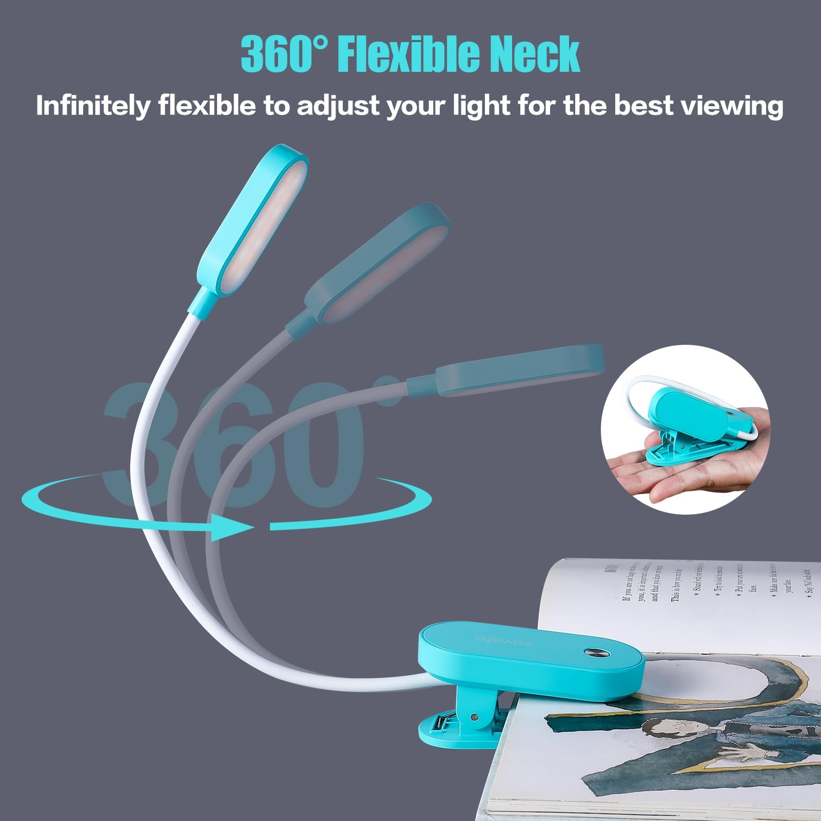 VAVOFO Rechargeable Book Light, 14 LEDs 3.94 x 1.97 x inches, Lake Blue