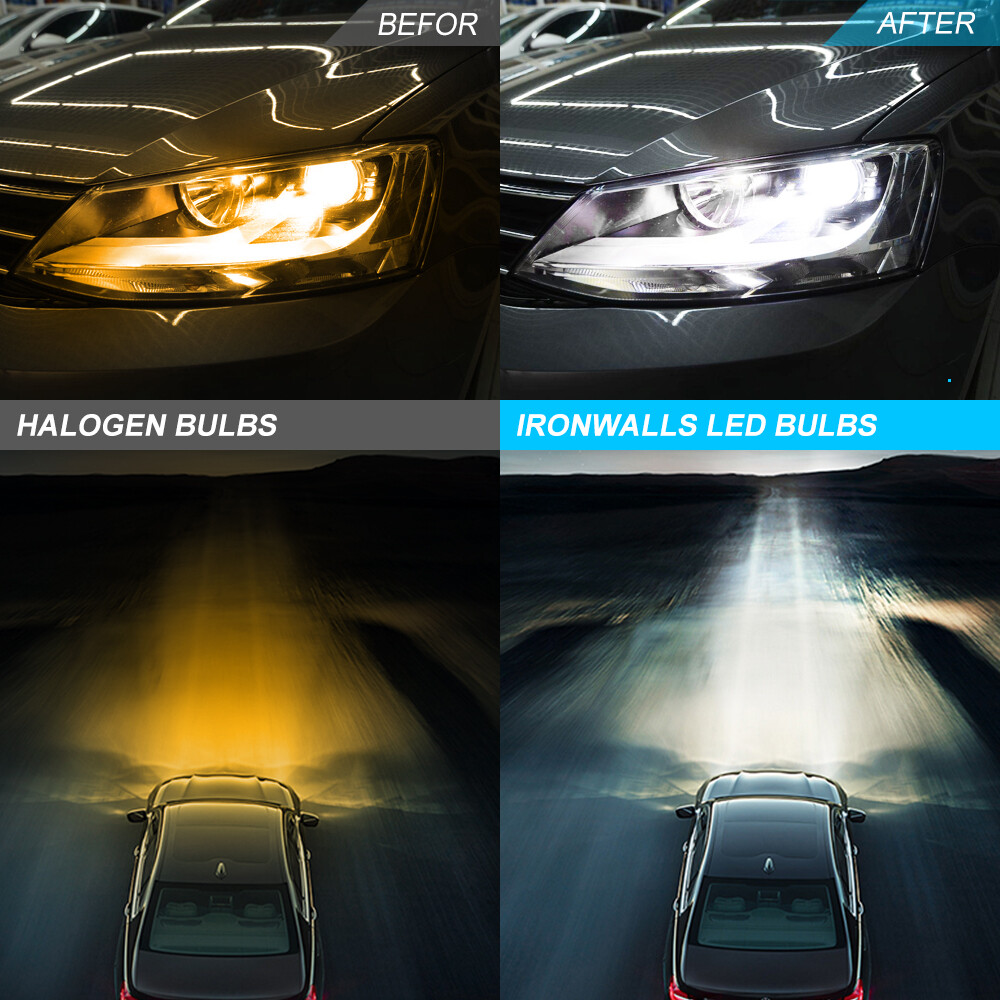 8-Sides H7 LED Headlight Bulb Kits 360° Low Beam White Super Bright 6500K 2400W