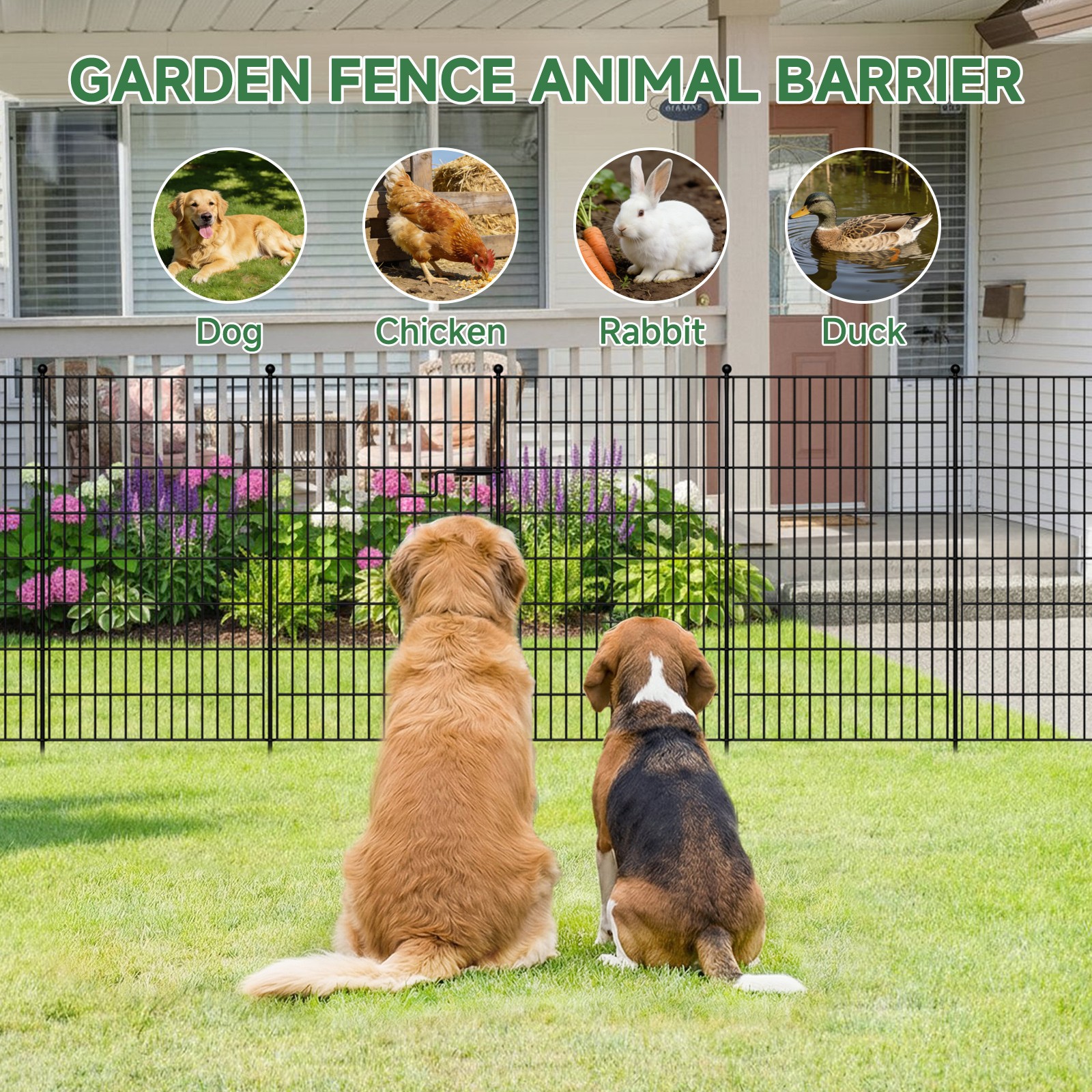Decorative No Dig Garden Fence with Gate - 7/13 Panels for Pets & Yard 15/18 Ft
