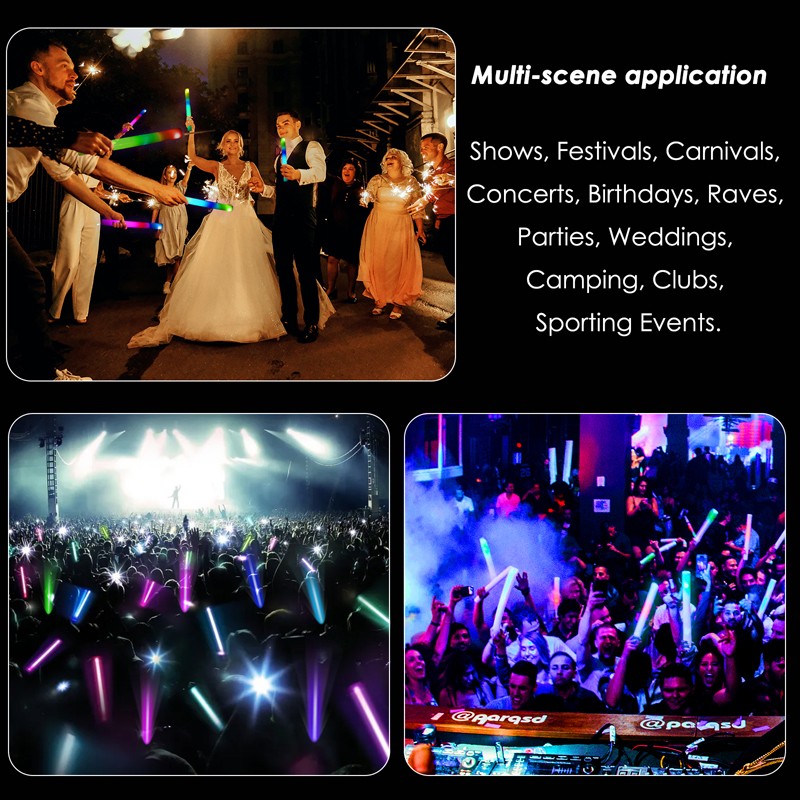 72PCS Light Up Foam Glow Sticks LED Wands Batons DJ Party Flashing Bulk 3 Modes