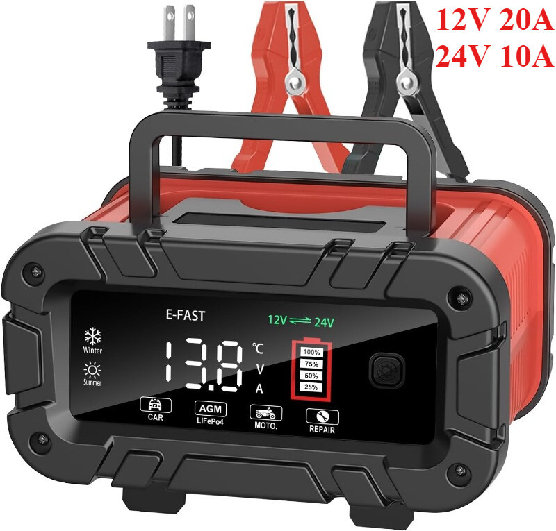 20A Battery Charger 12V/24V Smart Auto Charger for Car Truck Boat RV Lifepo4
