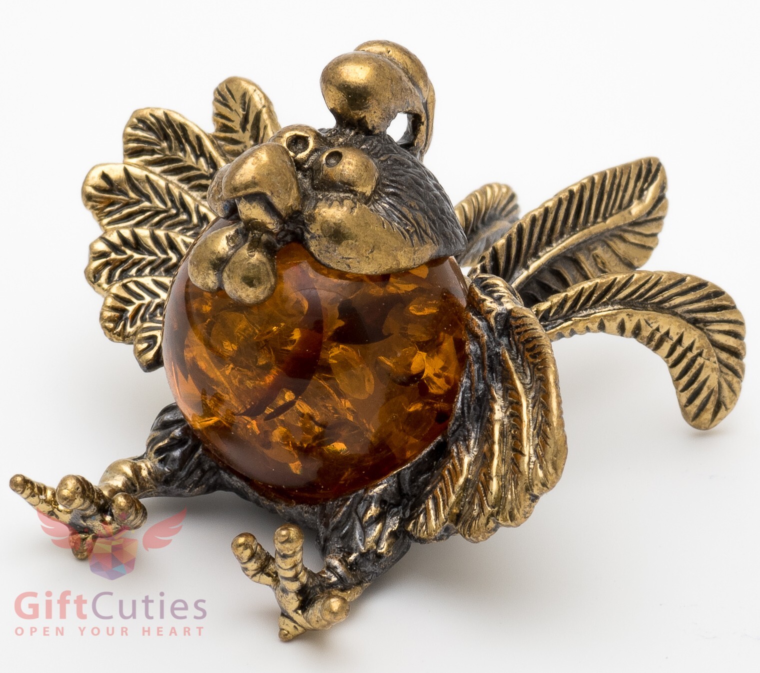 Brass amber figurine bird wild little Rooster chicken IronWork