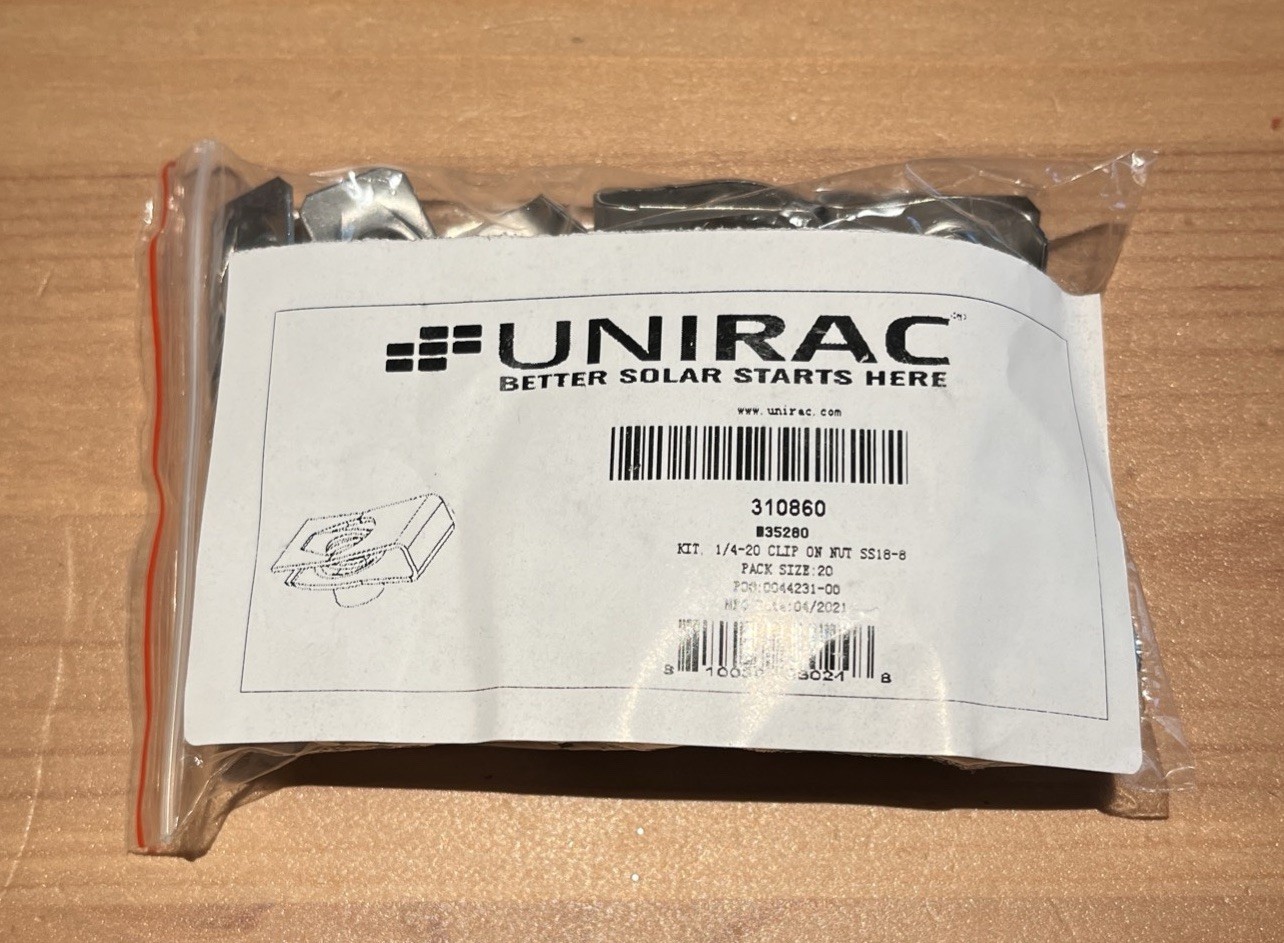 20 x 1/4"-20 Regular Extruded U-Nut, U-Style Clip-On Nuts, Stainless Steel 18-8