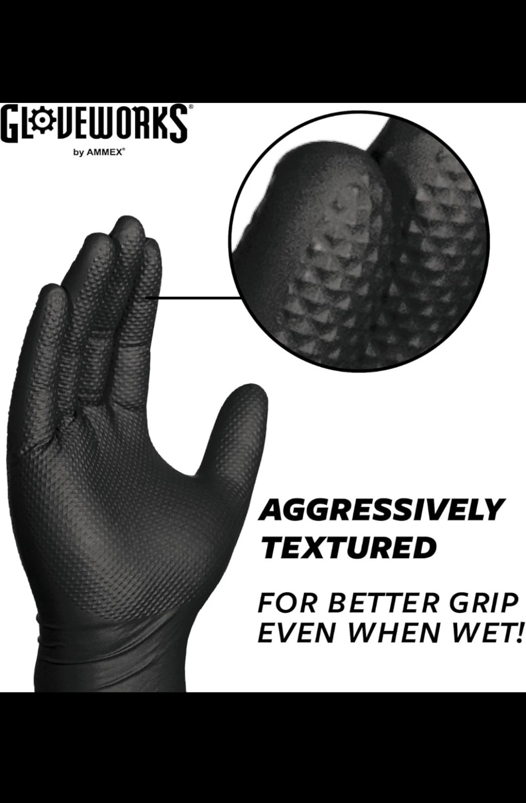 GLOVEWORKS Black Nitrile Gloves - 6 mil Disposable, Large (Pack of 100) Mechanic