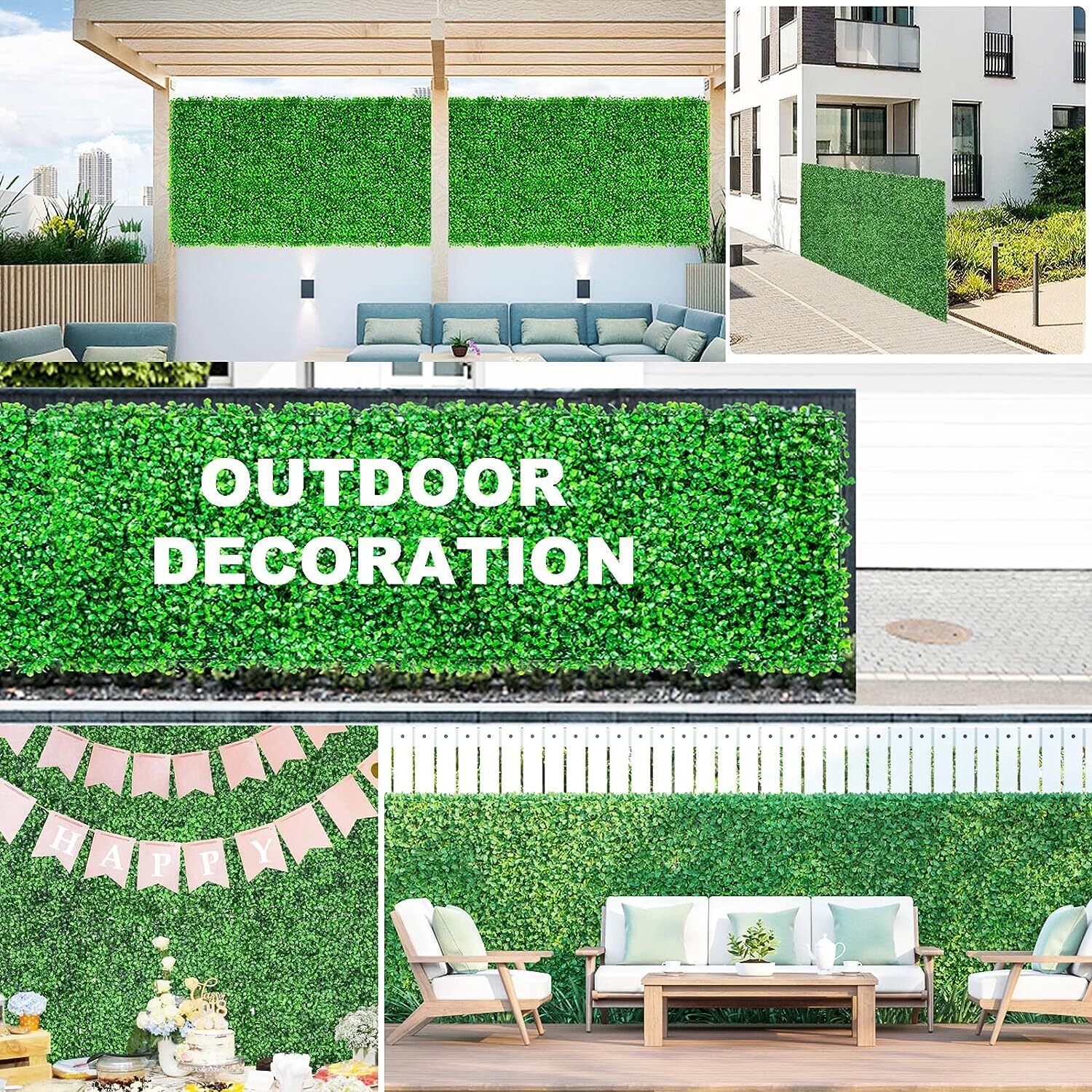 12/24PC Artificial Boxwood Mat Wall Hedge Decor Privacy Fence Panels Grass 24x16
