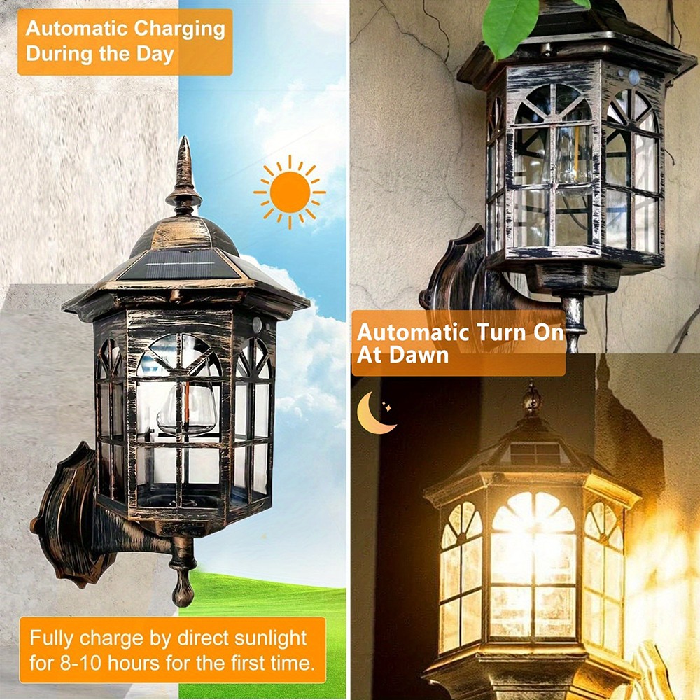 2PCS Solar Wall Lantern Light Dusk To Dawn LED Sconce Lamp Porch Outdoor Lamp