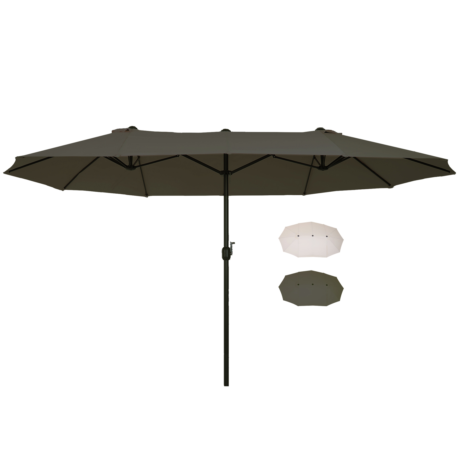 15' Outdoor Double Sided Market Patio Umbrella Steel Rectangular - Grey