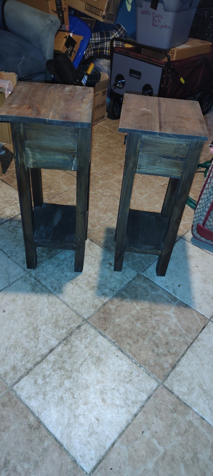 Pair of Rustic Dark Wood Nightstands with Drawer, Shelf, Storage, Matte Finish